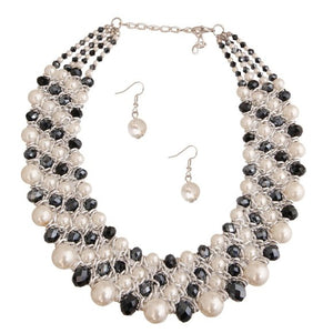 White Pearl Black Bead Collar - divasbeautique