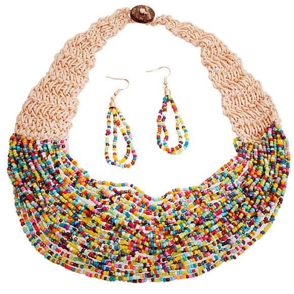 Multi Color Seed Bead Layered Necklace - divasbeautique