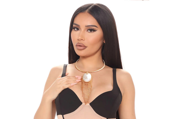 Gold-Tone Pearl Pendant Fringe Necklace & Earring Set