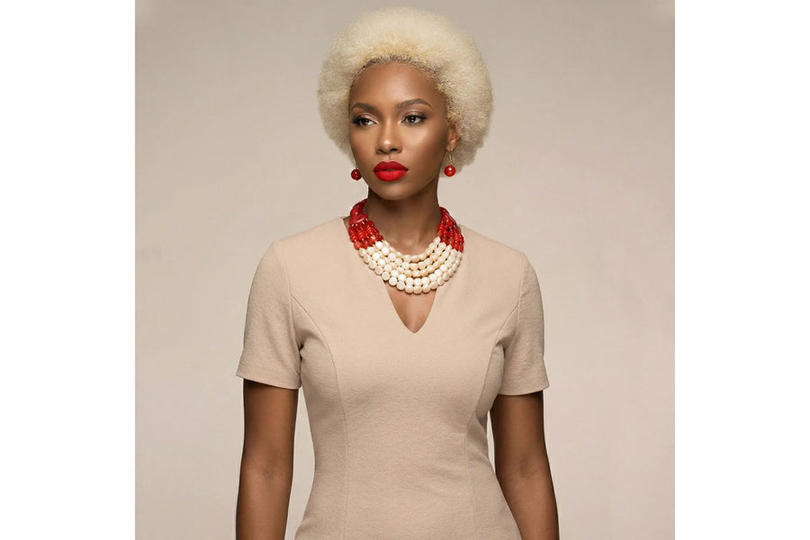 Red & Ivory Beaded Statement Necklace and Earring Set