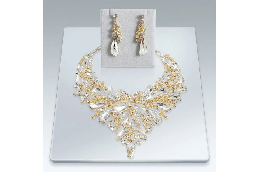 Clear Crystal Floral Statement Necklace & Earring Set