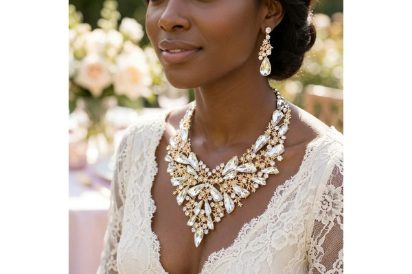 Clear Crystal Floral Statement Necklace & Earring Set