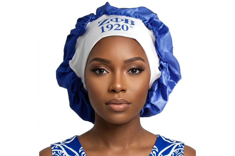 ZPB Blue Silky Satin & Contrast Band Sleep Bonnet