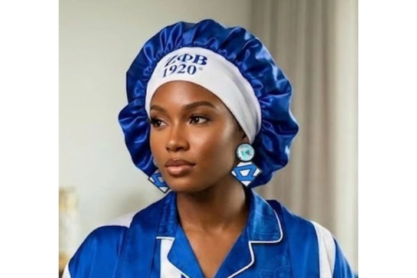 ZPB Blue Silky Satin & Contrast Band Sleep Bonnet