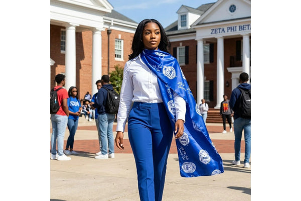 ZPB Long Blue and White Shield Rectangle Scarf