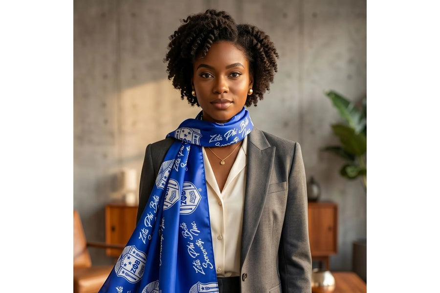 ZPB Long Blue and White Shield Rectangle Scarf