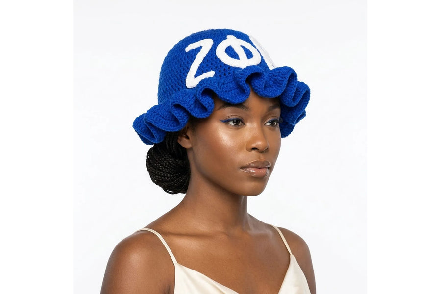 ZPB Blue Greek Crochet Ruffle Bucket Hat
