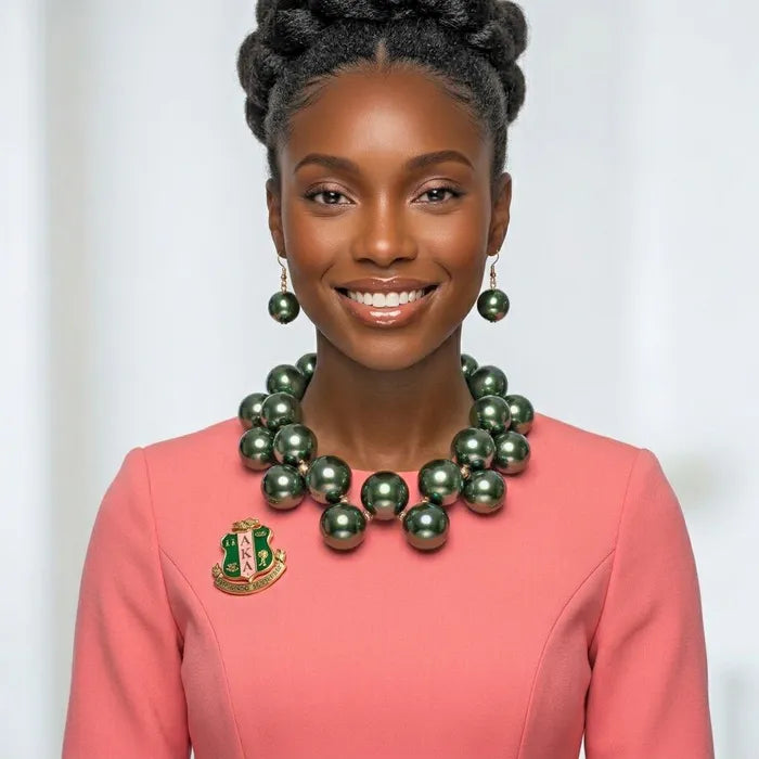 Olive Green marble bubble bead necklace and earring set