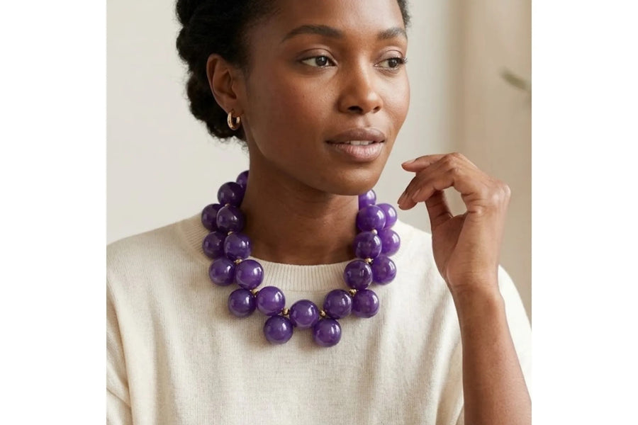 Dark Purple marble bubble bead necklace and earring set