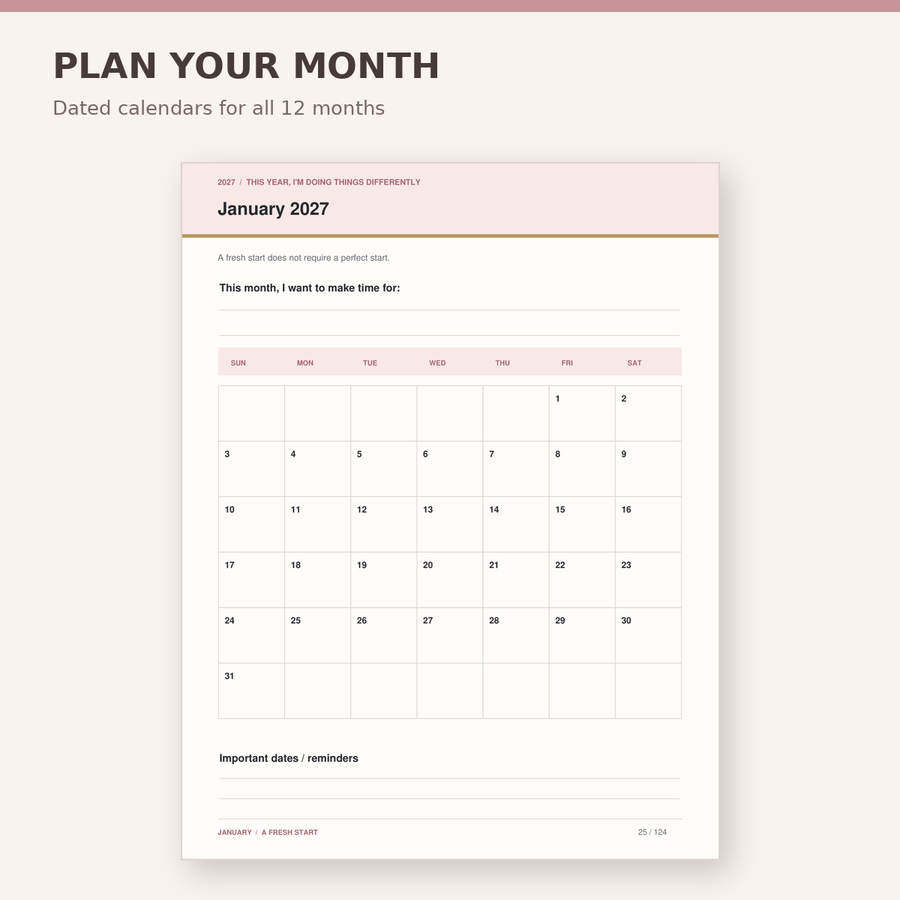 2027 This Year I'm Doing Things Differently planner, cream and blush pink cover