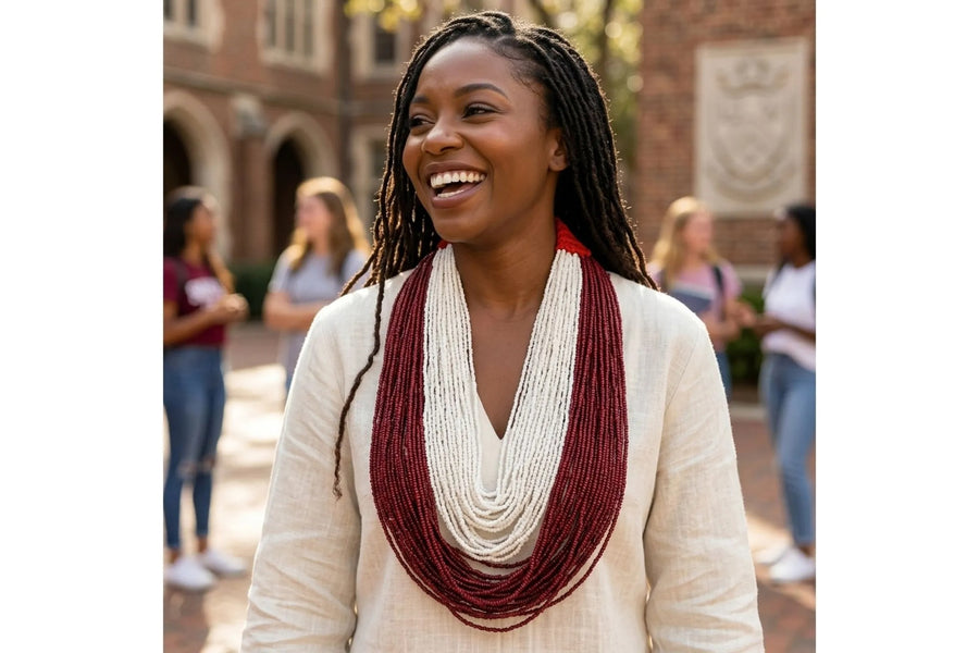 Red & White Multistrand Beaded Statement Necklace