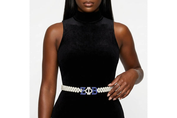 Zeta Phi Beta White Pearl Stretch Belt