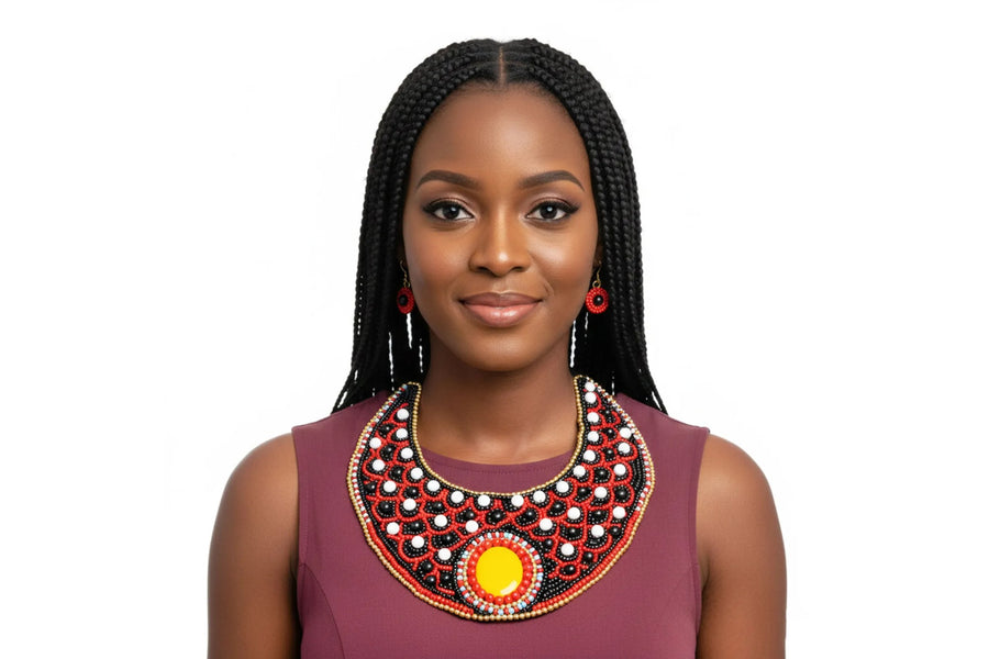 Multicolor Beaded Bib Necklace & Earring Set