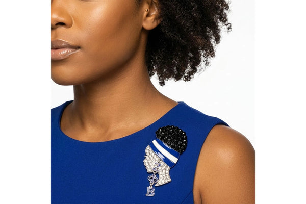 ZPB Rhinestone Blue White Woman Profile Brooch