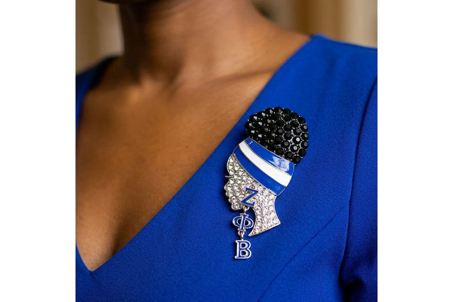 ZPB Rhinestone Blue White Woman Profile Brooch