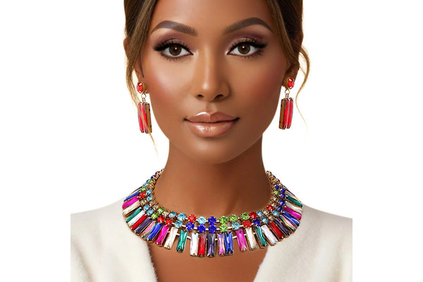 Multicolor Crystal Statement Necklace & Earring Set