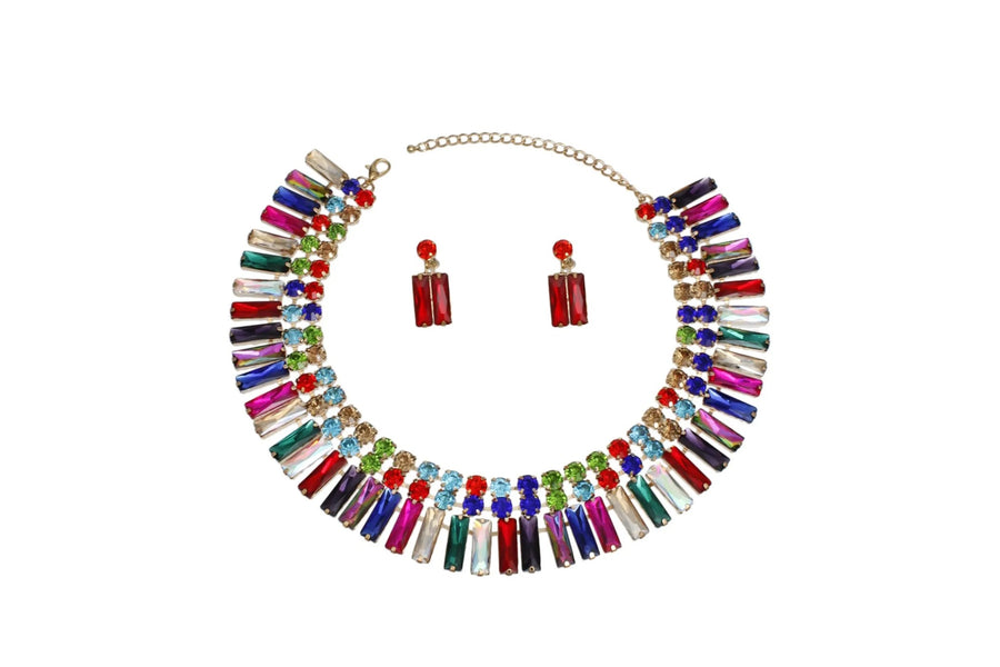 Multicolor Crystal Statement Necklace & Earring Set
