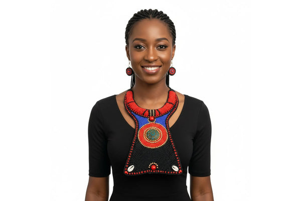 Multicolor Beaded Bib Statement Necklace & Earring Set