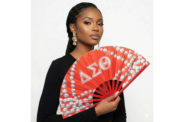 Delta Sigma Theta Red Pearl Print Folding Fan