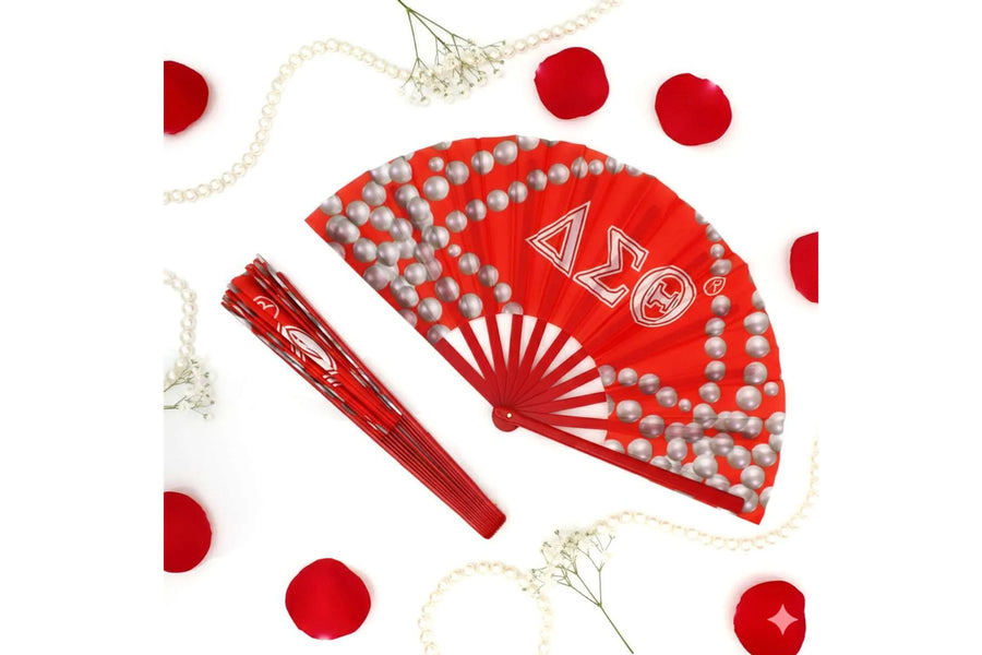 Delta Sigma Theta Red Pearl Print Folding Fan