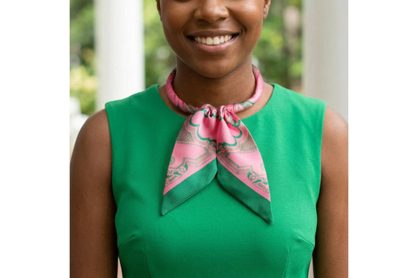 Alpha Kappa Alpha Pink & Green Art Deco Choker Scarf Necklace
