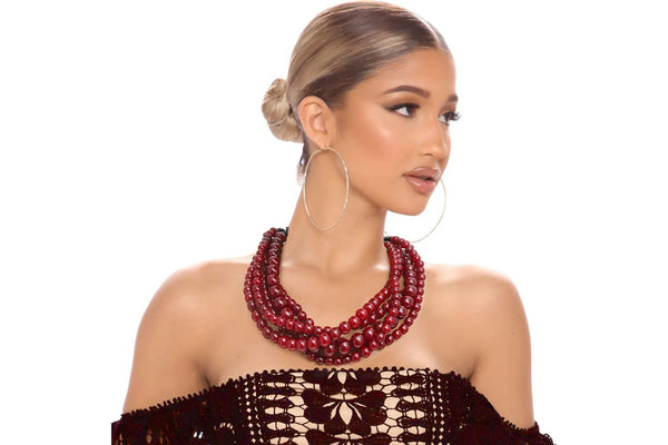 Burgundy Multistrand Beaded Statement Necklace