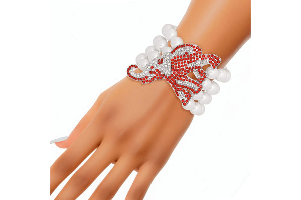 Red Elephant Pearl Beaded Bracelet