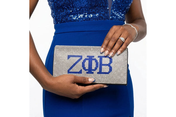 ZPB Clear and Blue Rhinestone Flap Snap Clutch Bag