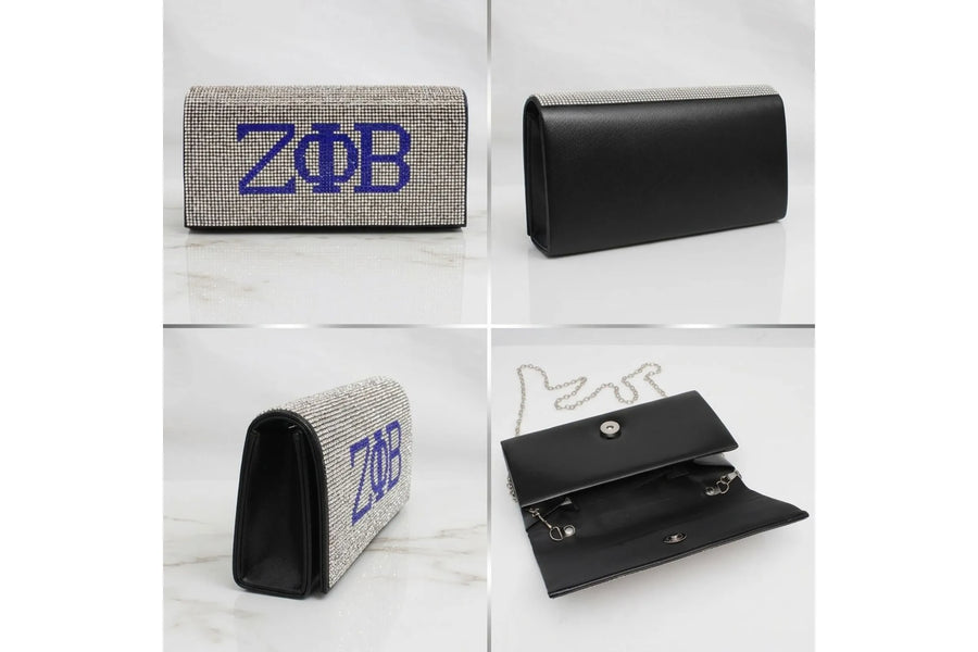 ZPB Clear and Blue Rhinestone Flap Snap Clutch Bag