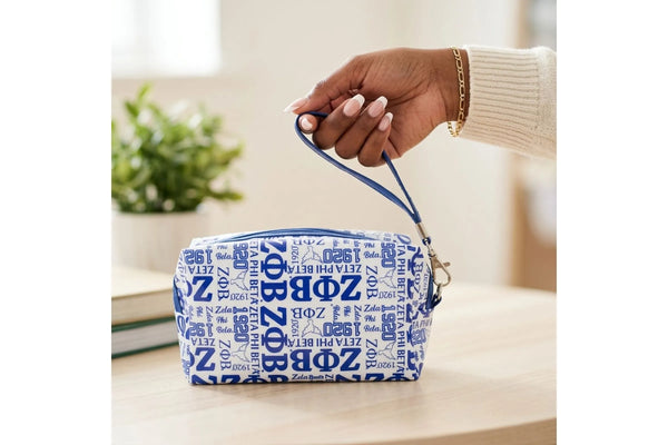 ZPB Blue and White Graphic Print Makeup Pouch