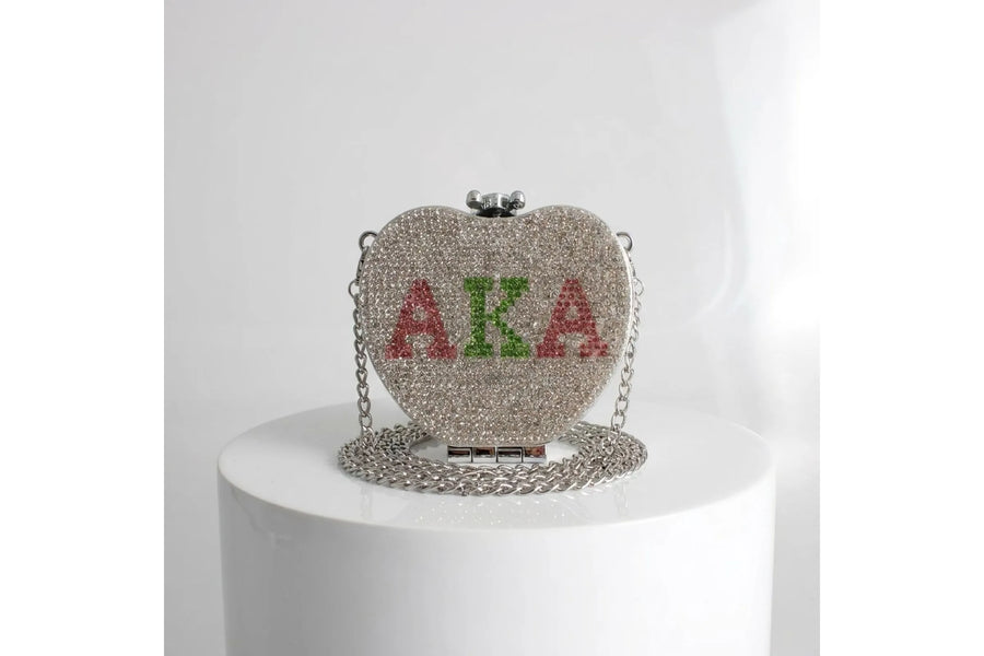 AKA Mini Rhinestone Heart Crossbody Compact