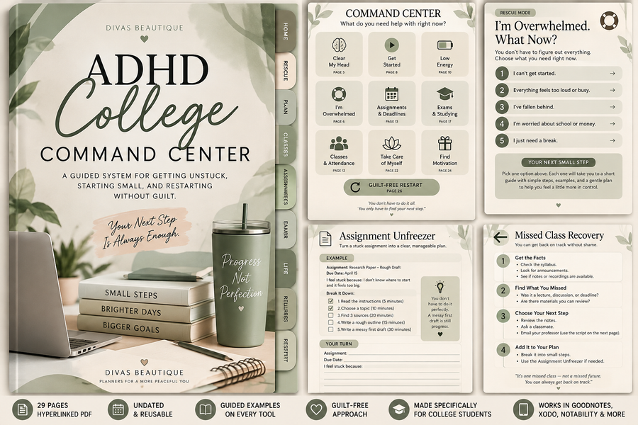 ADHD College Command Center | Guided Digital Planner