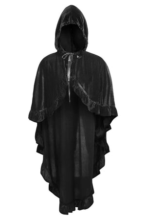 Black Velvet Hooded Ruffle Cape