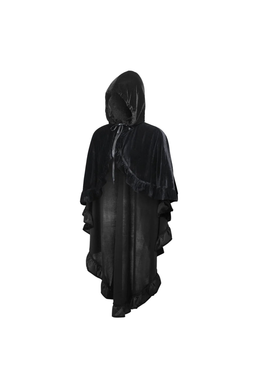 Black Velvet Hooded Ruffle Cape