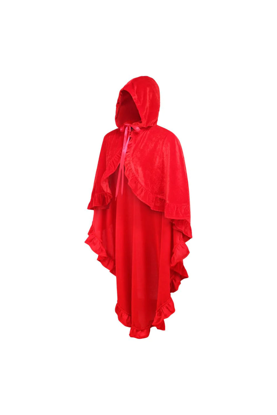 Red Velvet Hooded Ruffle Cape