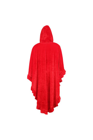 Red Velvet Hooded Ruffle Cape