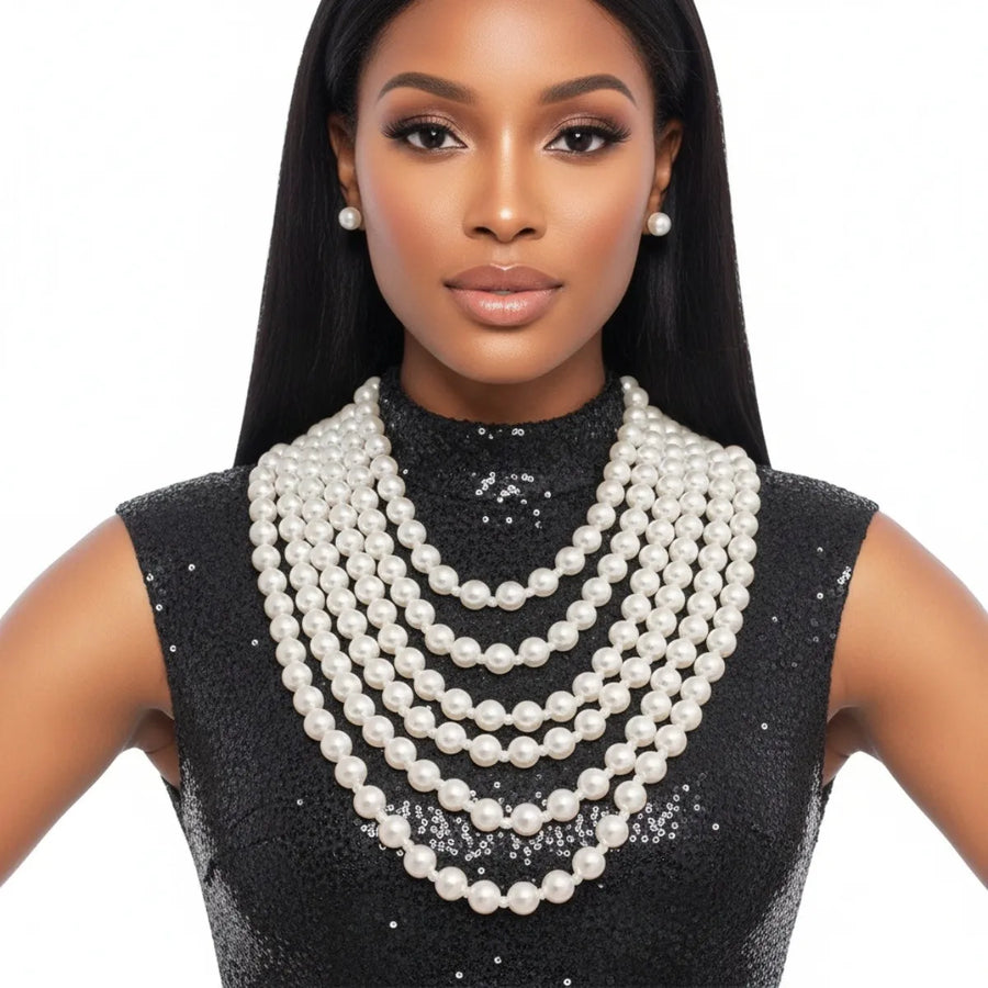 Elegant Multi-Strand Pearl Bib Necklace with Dramatic Back Drape
