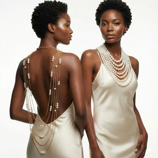 Elegant Multi-Strand Pearl Bib Necklace with Dramatic Back Drape