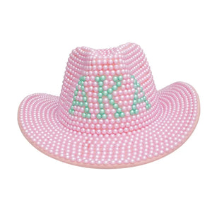 AKA Sorority Pink and Green Pearl Fedora Hat
