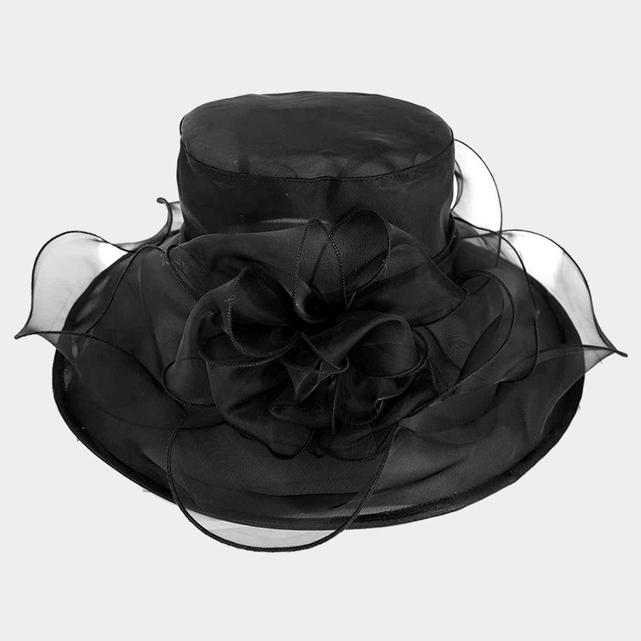 Elegant Black Mesh Bow Wide-Brim Hat
