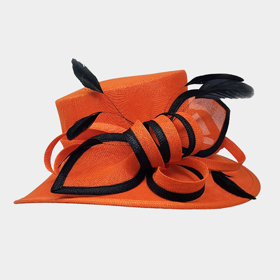Elegant Orange & Black Feathered Fascinator Hat