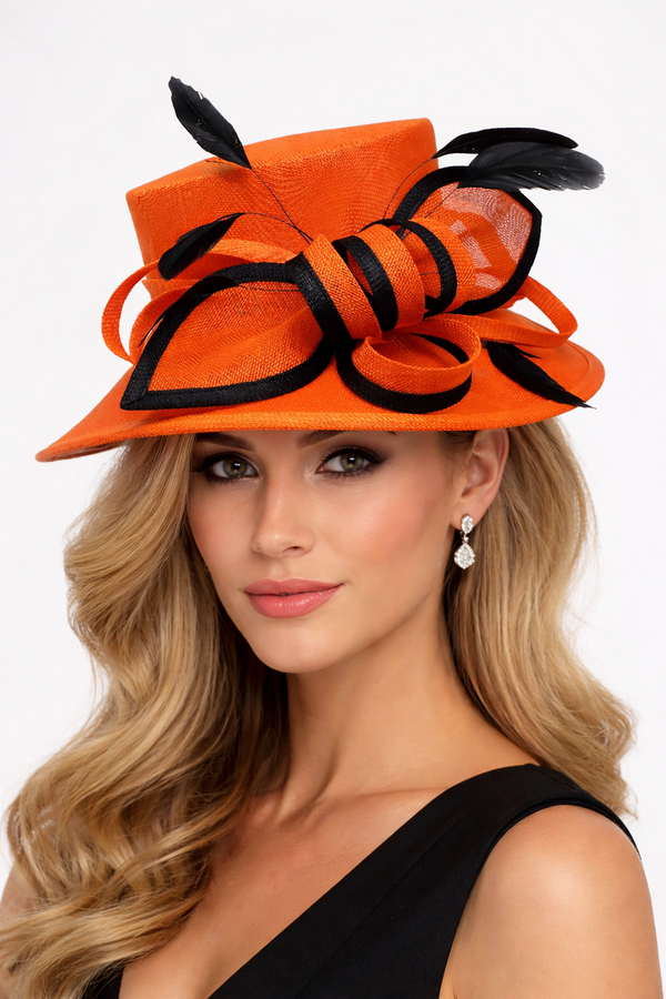 Elegant Orange & Black Feathered Fascinator Hat
