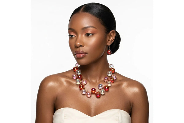Red & Pink Mix Iridescent Bubble Ball Bead Necklace