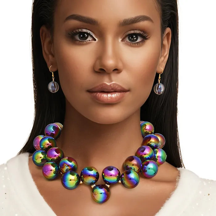 Black Iridescent Bubble Ball Bead Set