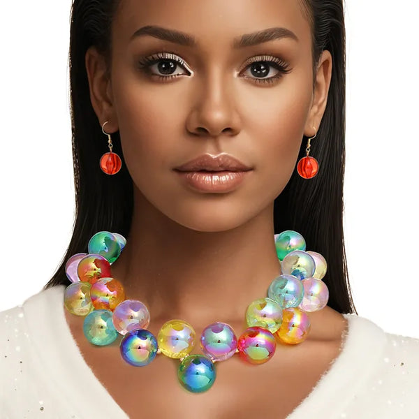 Multicolor Iridescent Bubble Ball Bead Set