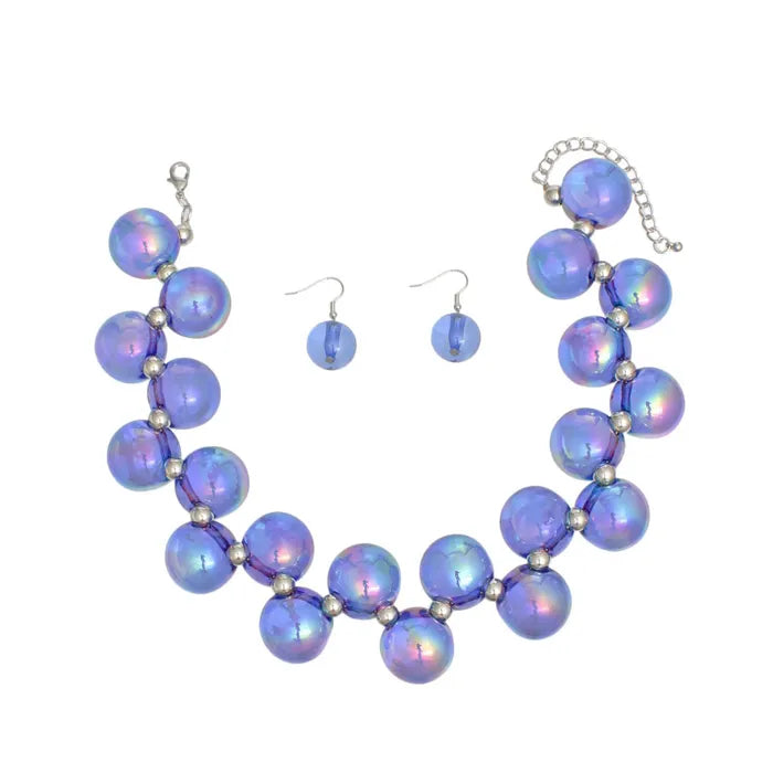 Blue Iridescent Bubble Ball Bead Set