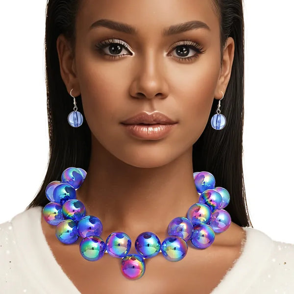 Blue Iridescent Bubble Ball Bead Set