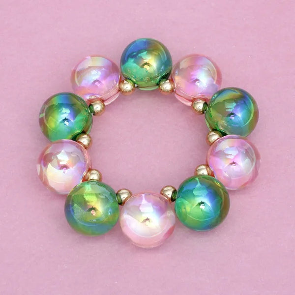 Pink and Green Chunky Bubble Bead Bracelet product photo
