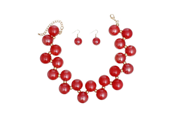 Red bubble bead necklace and matching earrings