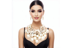 Radiant Gold Rose Pearl Necklace Set